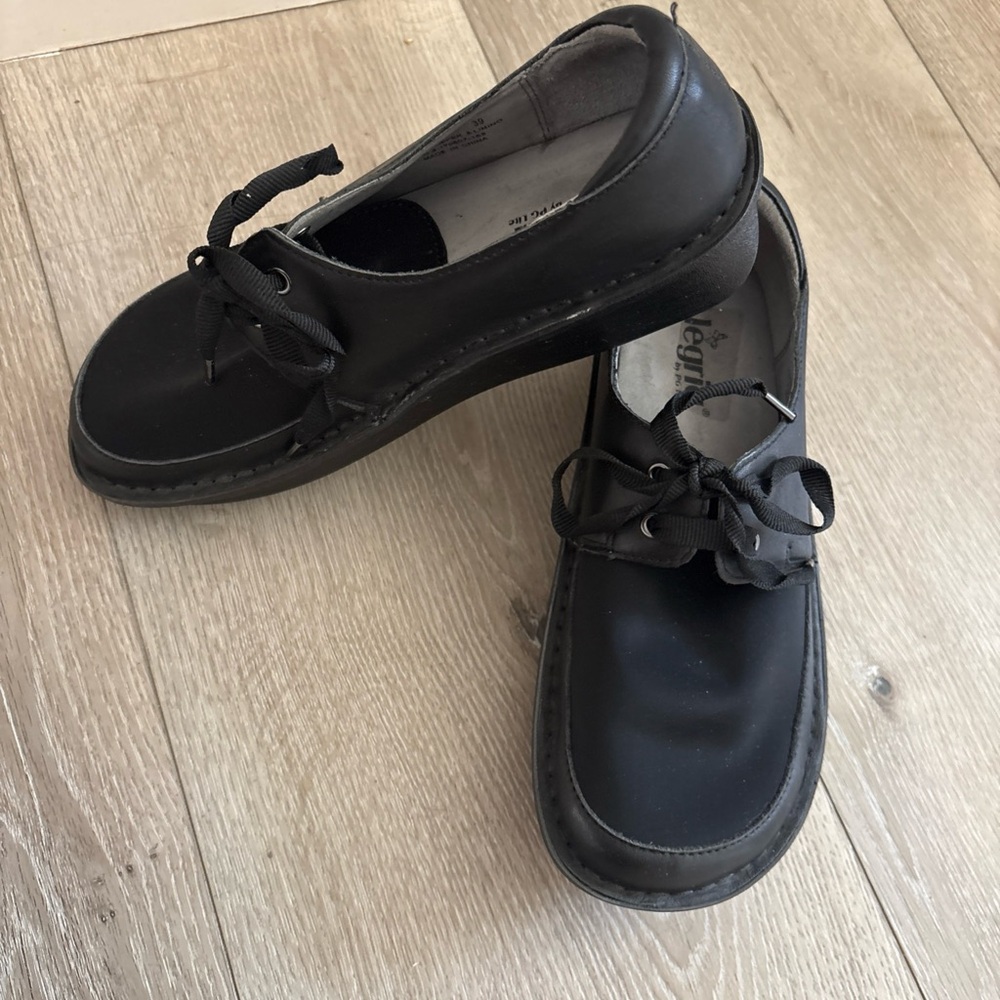 Alegria Dani Oxford Black Leather  Fabric Round Toe Lace Up Shoes EU 39 US 8.5